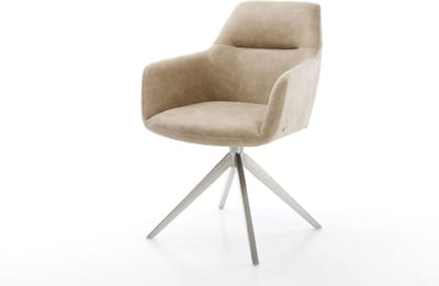 Eetkamerstoel Pejo-Flex kruisframe breed roestvrij staal microvelours beige vintage 360° draaibaar rocker-functie pocketveer kern