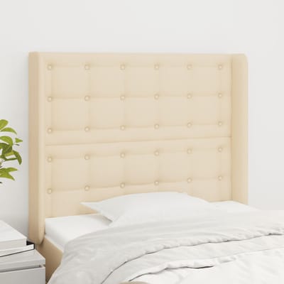 vidaXL - Hoofdbord - met - randen - 83x16x118/128 - cm - stof - crèmekleurig