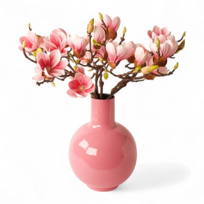 WinQ- Prachtige kunsttakken Magnolia Pink-6st lengte 60cm-Inclusief vaas-kunstbloemen