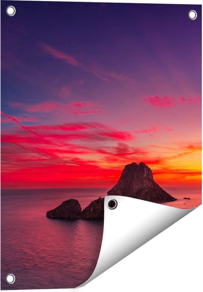 Gards Tuinposter Ibiza Rotsen Eiland bij Zonsondergang - 40x50 cm - Tuindoek - Tuindecoratie - Wanddecoratie buiten - Tuinschilderij