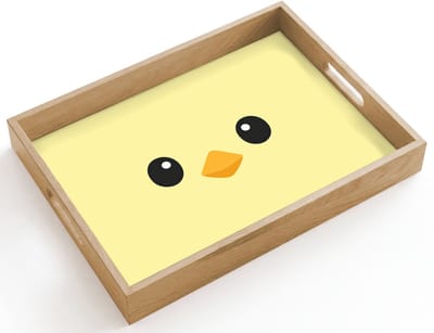 Dienblad hout 40x30 cm - Schootdienblad - Kuiken - Vrolijk - Geel - Minimalistisch - Borrelplank rechthoek - Plateau dienbladen