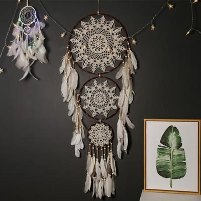 3 ringen meter cirkel grote Boheemse Boho stijl natuurlijke veer materiaal dromenvanger muur opknoping decor DIY kamer decor