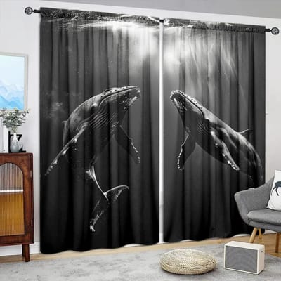 2 stuks Gordijn met Walvisprint voor Huisdecoratie - Tunnel voor Roede Raambekleding voor Slaapkamer, Kantoor, Keuken, Woonkamer en Studeerkamer 52.5cmX116cm X 2pcs gray