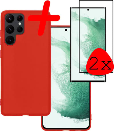 Hoesje Met 2x Screenprotector - Geschikt voor Samsung Galaxy S22 Ultra - Sterk & Shockproof - Back Cover - Siliconen Case - Telefoon Hoes - Rood
