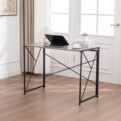 FloraGrace Bureau - Opvouwbaar Design Voor Kleine Ruimtes En Thuiswerk - Snel Te Monteren - MDF En Metaal - 99x50x75 Cm - Naturel