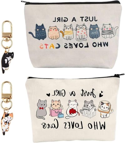 Cosmetica Tassen met Kattenpatroon en Cartoon Hangkettingen, Handige Opbergoplossingen voor Meisjes, Accessoires voor Dagelijks Gebruik en Organisatie