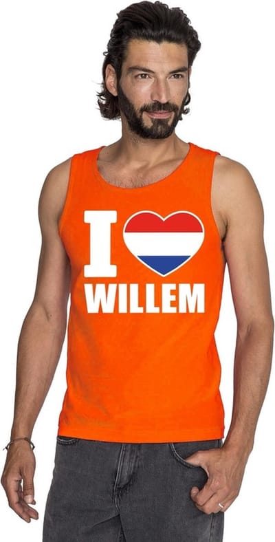 Oranje I love Willem tanktop shirt/ singlet heren - Oranje Koningsdag/ Holland supporter kleding S