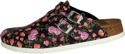 Birkenstock Kay SL Dames Werkklompen Blooming Roses Black Narrow-fit |  Zwart | Imitatieleer | Maat 37