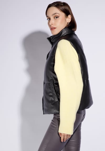Wittchen Dames gewatteerd vest van eco-leer, zwart