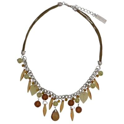 Behave - Korte bruine ketting met blad en druppelvormige hangers 40 cm (+5 cm verlengketting)
