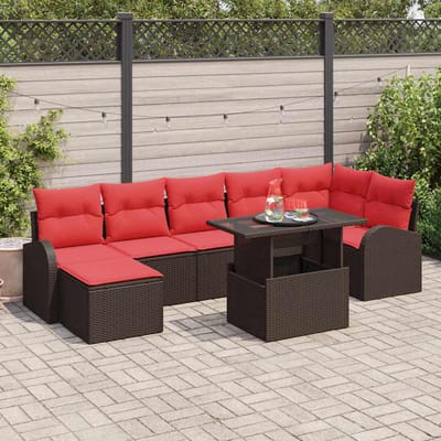 vidaXL - Tuinbank - Set - 8 - st - Bruin - en - Rood - poly - rattan