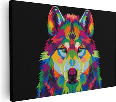 Artaza Canvas Schilderij Dierenkop - 30x20 cm - Klein - Wanddecoratie Wolf - Muurdecoratie Abstract - Kamer Accessoires