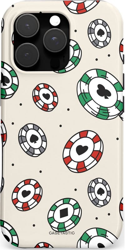 Casetastic hoesje geschikt voor Apple iPhone 16 Pro - MagSafe - Dubbellaagse bescherming - Casino Chips Patroon - Fashion Case - Lichtgrijs Wit Crème