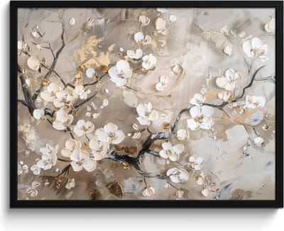 Poster in lijst - Fotolijst 80x60 cm - Posters - Bloemen - Wit - Goud - Beige - Luxe - Posterlijst zwart - Decoratie - Wanddecoratie woonkamer - Muurdecoratie slaapkamer