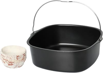 Vierkante Bakplaat voor Airfryer, RVS Bakplaat Geschikt voor Diverse Modellen, Inclusief 50 Papieren Mallen voor Gezond Bakken en Perfecte Pizza's