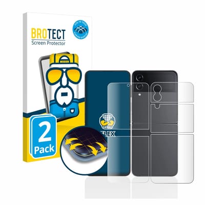 BROTECT - Screenprotector voor Samsung Galaxy Z Flip 4 (Voor+Achter) - Folie Beschermfolie transparant volledig dekking - 2 Stuks