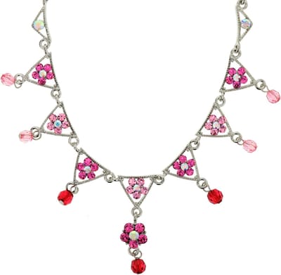 Behave - kleurrijke bloemenketting met roze hangers - nikkelvrij, 34 cm, modeaccessoire