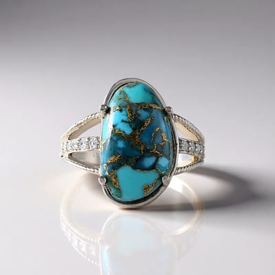 Cavill - 925 Sterling Zilveren Ring - Blauwe Turkoois 6,657 ct & 11 Zirkonia 0,237 ct - Elegante Ovale Edelsteen Ring
