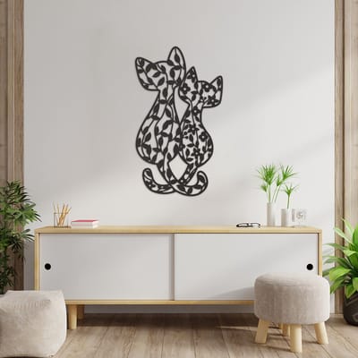 Wanddecoratie Kat - Muurdecoratie Katten - Muurdecoratie Hout - Wanddecoratie Hout - Muurdecoratie Woonkamer - Wanddecoratie Woonkamer - Wanddecoratie Industrieel - Wanddecoratie Dieren - Home Decor - Wall Line Art - 89 x 52 cm