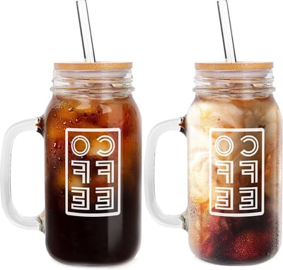 Mason Jar Iced Coffee Cup - 24 oz Regular Mouth Glas - Met Deksel en Rietje - Herbruikbare Bekers - Voor IJskoffie - Kantoor en Reizen