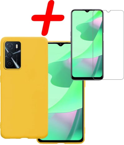 Hoesje Met Screenprotector - Geschikt voor OPPO A16s - Sterk & Shockproof - Back Cover - Siliconen Case - Telefoon Hoes - Geel
