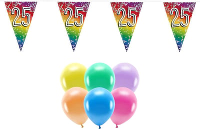 Boland Party - 25e jaar verjaardag feestartikelen - versiering - 100x ballonnen - 2x leeftijd vlaggetjes