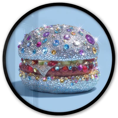 Poster in lijst Rond - Fotolijst 40x40 cm - Posters - Glitters - Hamburger - Blauw - Ronde posterlijst zwart - Decoratie - Wanddecoratie woonkamer - Muurdecoratie slaapkamer