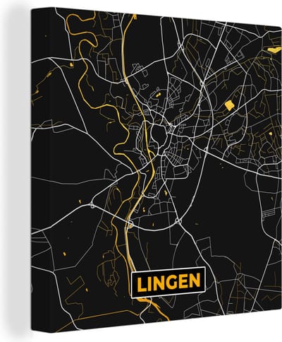 Canvas Schilderij Stadskaart – Plattegrond – Duitsland – Goud – Lingen – Kaart - 20x20 cm - Wanddecoratie