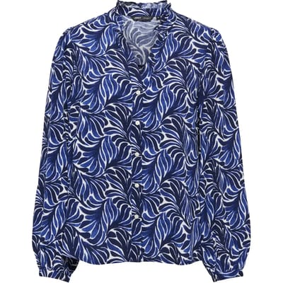 Only blauwe dames blouse   V-hals   Regular fit   Geen zakken   Bloemen patroon   Lange mouw Blauw XS