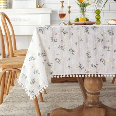 Witte Lila Bloemen Tafelkleed Rechthoek Bloemenstof Tafelkleed Wasbaar Theetafelkleed voor Keuken Picknick Eetkamer Decoraties 90x140cm