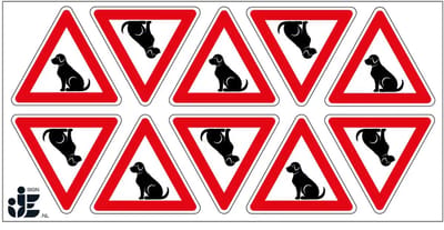 Pas op overstekende honden sticker | 5 cm - 10 stuks per vel