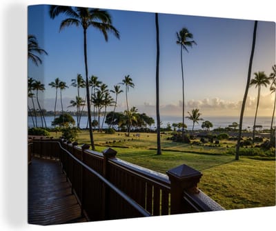 Zonsopgang Kauai Canvas 90x60 cm - Foto print op Canvas schilderij (Wanddecoratie woonkamer / slaapkamer)