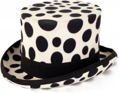 KIMU® Hoge Hoed Wit Met Zwarte Stippen Dalmatiër - Maat 57 - Steampunk Tophat Pimp Pooier Dames Heren Festival