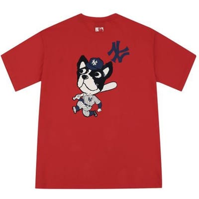 MLB Cartoon Serie Hondendruk Ronde Hals Rechter Korte Mouw Ademend T-shirt Unisex Tops Rood 31TSCM031-50R L white