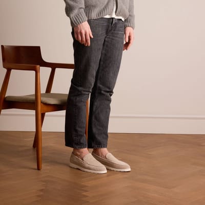 Manfield - Heren - Beige suède loafers - Maat 46