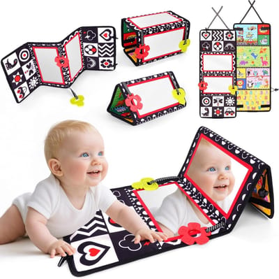 Baby Spiegel voor Buikligging, Tummy Time Speelgoed voor Baby's, Hoog Contrast Educatief Speelgoed voor Pasgeborenen en Peuters 0-12 Maanden
