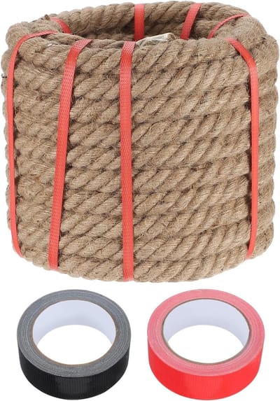 Dik jute touw van 2,3 cm x 150 cm, natuurlijk en gedraaid, ideaal voor knutselen, schommels en landschapsarchitectuur