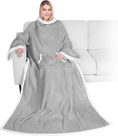 Luxe Sherpa Fleece Deken met Mouwen voor Volwassenen - Super Zacht Pluche Warm Plaid voor Bank