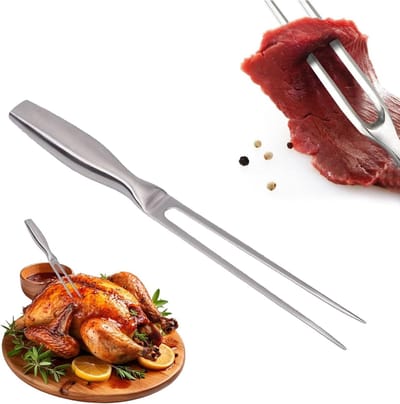 RVS vleesvork met houten handvat, 27 cm, ergonomisch design, ideaal voor grillen en trancheren, duurzaam en buigbestendig