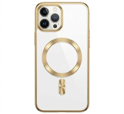 Transparant goudkleurig telefoon hoesje met metallic randen – geschikt voor iPhone 12 Pro MagSafe – luxe backcover met MagSafe ring en camera bescherming