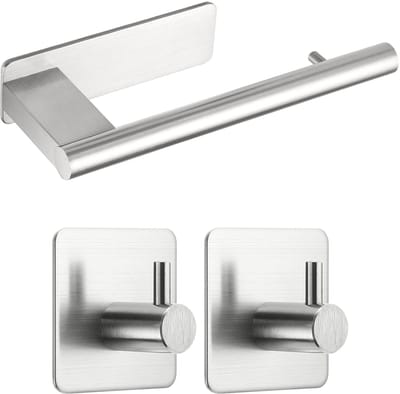 Toiletpapierhouder, zonder boren, met 2 stuks kleefhaken, zelfklevende wc-rolhouder, 304 roestvrij staal, wc-papierhouder, zilverkleurig, voor badkamer en keuken, toilet