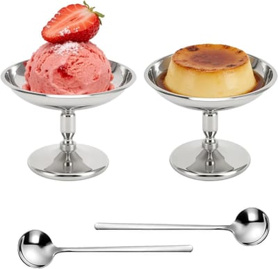 Set van 2 RVS IJsroomkommen met een Diameter van 10 cm - Perfect voor IJs, Yoghurt, Fruitsalade en Nagerechten, Ideaal voor Feesten en Bruiloften