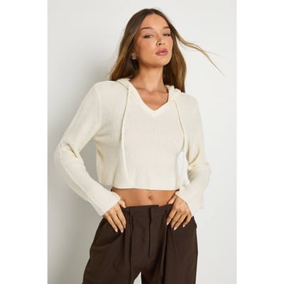 boohoo Dames Gebreide trui met capuchon | Cream | Maat: Large