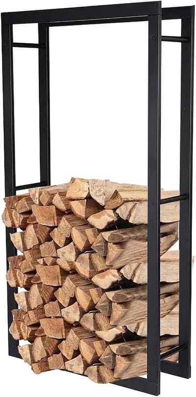 Brandhout rek - Hout opslag - Buitenhaard opslag - Verhoogd ontwerp - 100x60 cm - Zwart