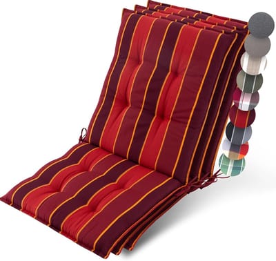 Beautissu Sun-NL – Set van 3 Premium Lage Rugleuning Kussen 100x50 cm - UV-bestendig & 8cm Dik Kussen Tuinstoelkussen Antislip Bevestigingsbanden – Stevige Stof Rood Gestreept