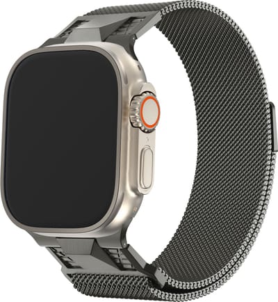 Bandz Milanese band 'Mecha' met magneetsluiting - geschikt voor Apple WatchSeries 1/2/3/4/5/6/7/8/9/10/11/SE/SE2/SE3/Ultra (2) - Milanees bandje voor iWatch - grote maten: 44mm / 45mm / 46mm / 49mm (titanium grijs)