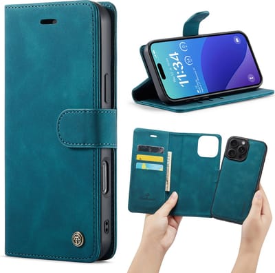 Casemania Hoesje Geschikt voor Apple iPhone 16 Pro - Emerald Green - 2 in 1 Magnetic Book Case