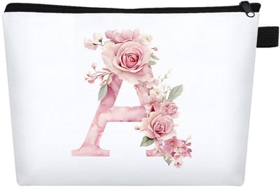 Dailygoods - Gepersonaliseerde make-uptas A-Z, kleine make-uptas voor vrouwen, verjaardagscadeau voor vrouwen, verloving bruidsmeisjes accessoires, cadeau vriendin verjaardag, reisetui meisjes, A, geen