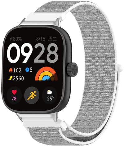 Nylon bandje - geschikt voor Xiaomi Smart Band 10 Pro, Smart Band 9 Pro, Smart Band 8 Pro, Redmi Watch 4, Redmi Watch 5 en Redmi Watch 6 - lichtgrijs