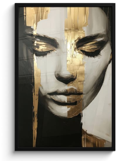 Poster in lijst - Fotolijst 60x90 cm - Posters - Ogen - Gezicht - Goud - Strepen - Posterlijst zwart - Decoratie - Wanddecoratie woonkamer - Muurdecoratie slaapkamer